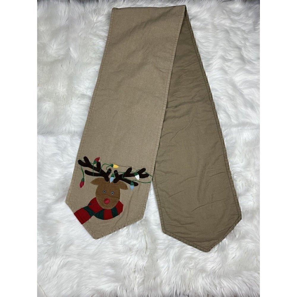 Vintage Christmas Table Runner 83" x 12 1/2" Reindeer Rudolph Holiday Corduroy